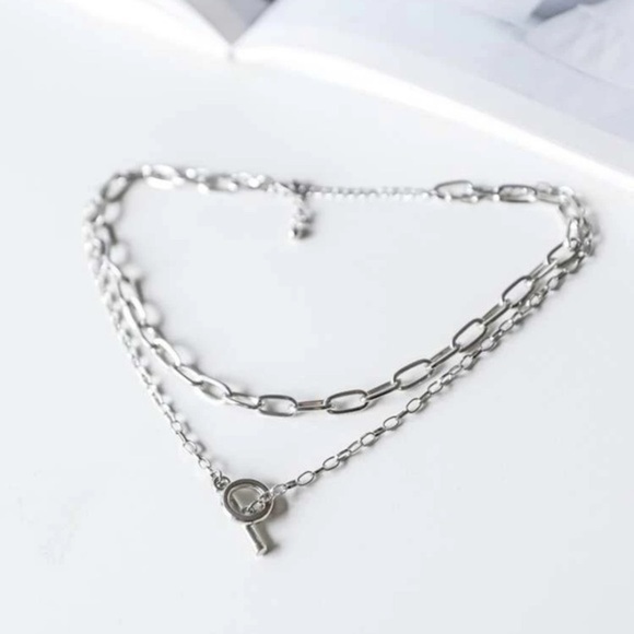 Silver Layered Toggle Choker Necklace - Picture 2 of 3